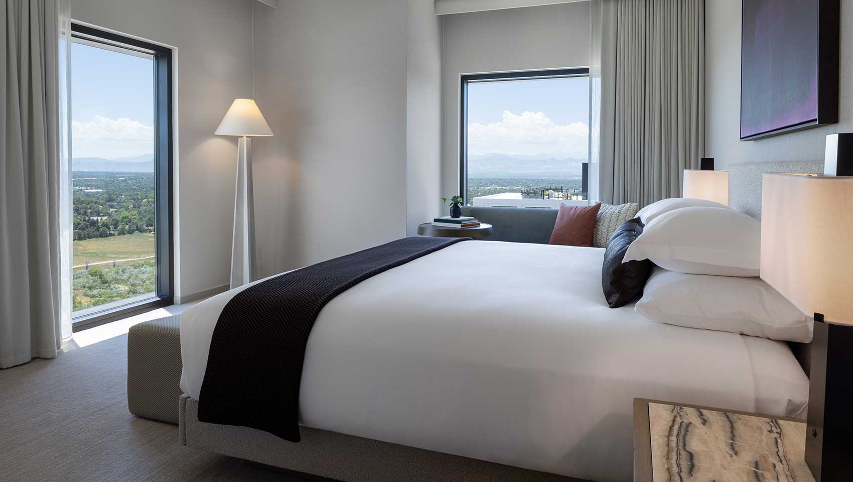 King Spa corner bed with view at Kimpton Claret