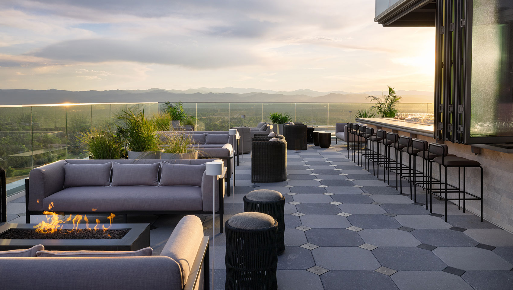 halo rooftop bar at sunset